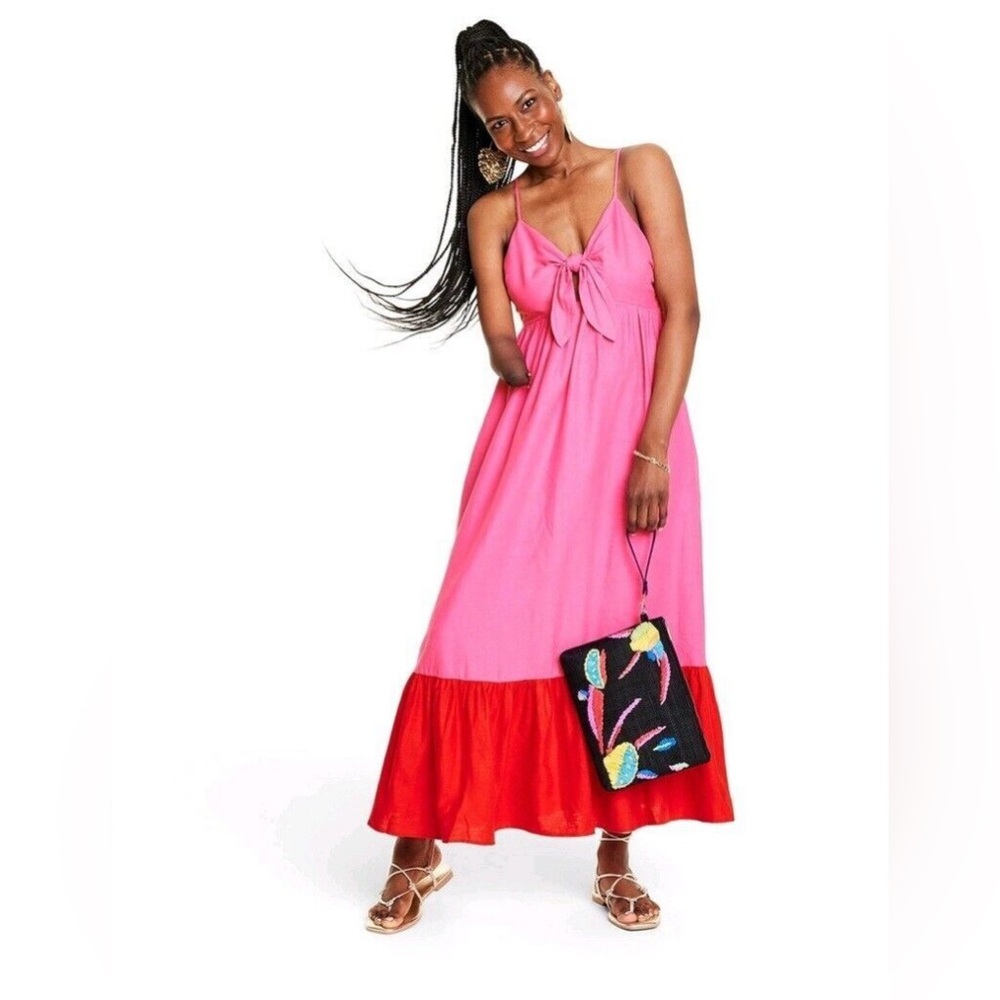 Vibrant Pink and Red‎ Maxi Dress